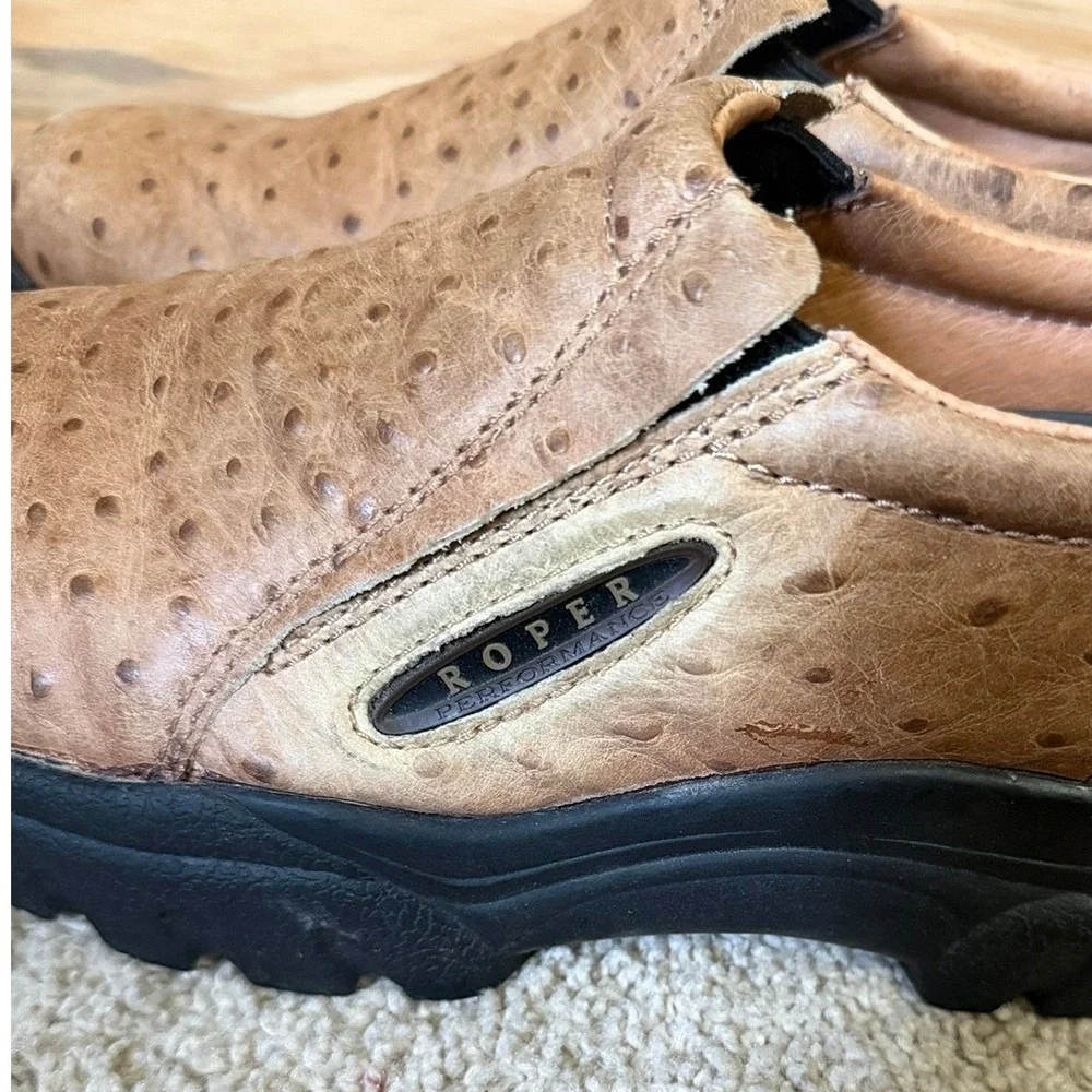 Men's Roper Ostrich Slip On Shoes Brown 9